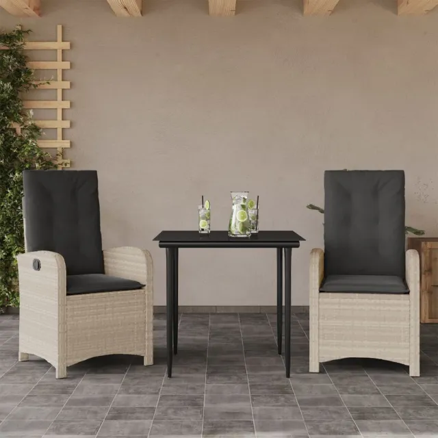 vidaXL 3-delige Tuinset met kussens poly rattan lichtgrijs grijs, foto 2