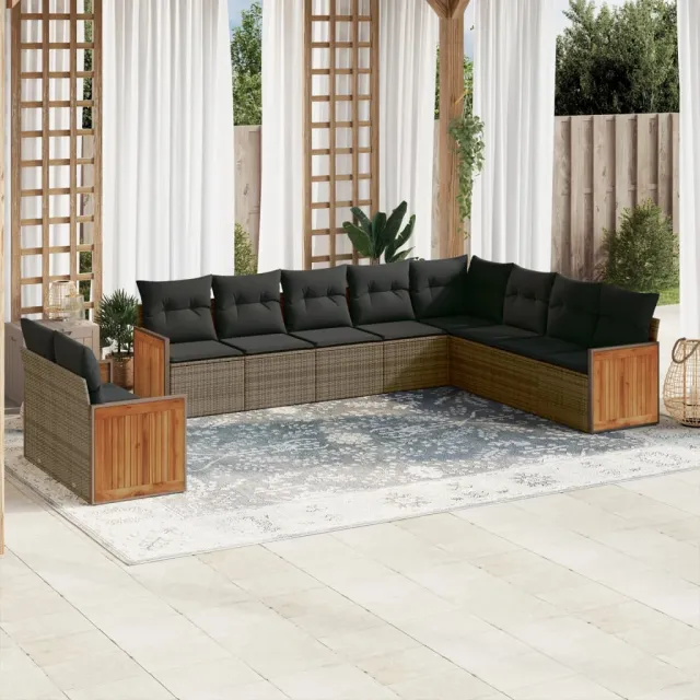 vidaXL 10-delige Loungeset met kussens poly rattan grijs, foto 2
