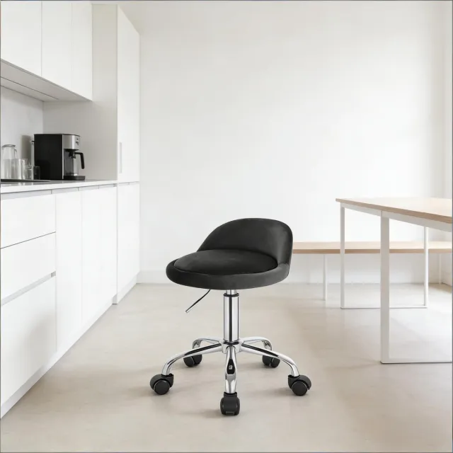 FloraGrace Bureaustoel – Hoogte Verstelbaar – 360° Draaibaar Met Wieltjes – Ergonomisch Voor Werkplek, Make-up En Kaptafel – Fluweel En Metaal – Donkergrijs