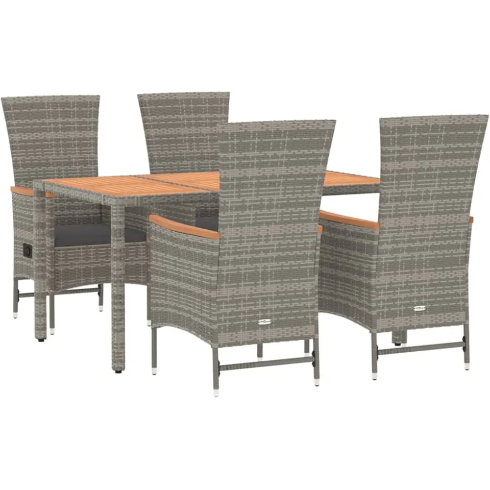 vidaXL 5-delige Tuinset met kussens poly rattan grijs, foto 2