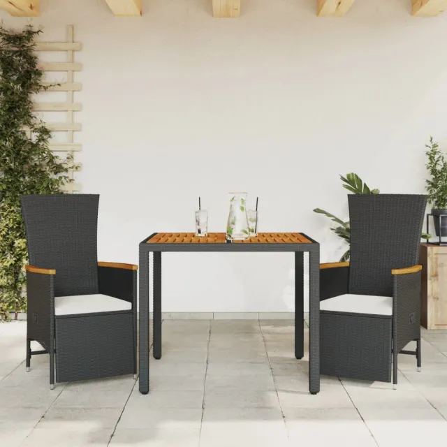 vidaXL 3-delige Tuinset met kussens poly rattan zwart, foto 2