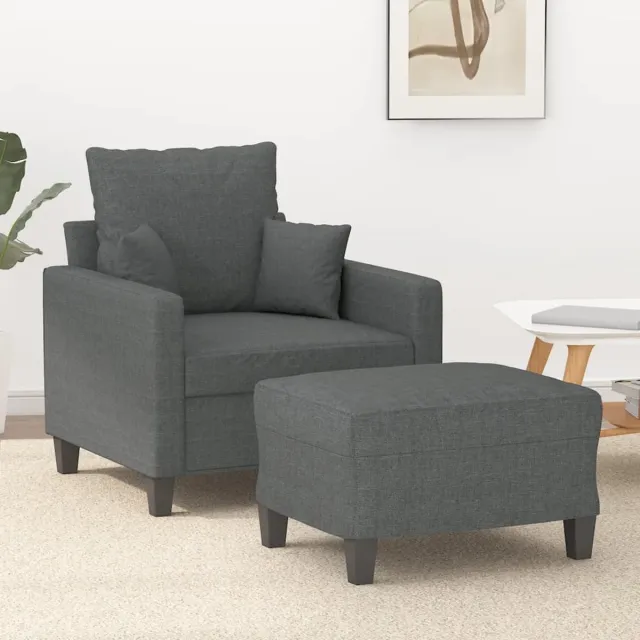 vidaXL Fauteuil - met - voetenbank - 60 - cm - stof - donkergrijs