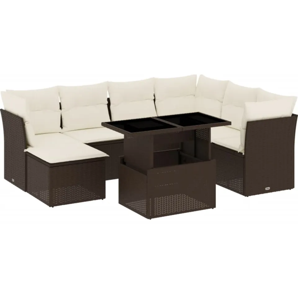vidaXL 8-delige Loungeset met kussens poly rattan bruin