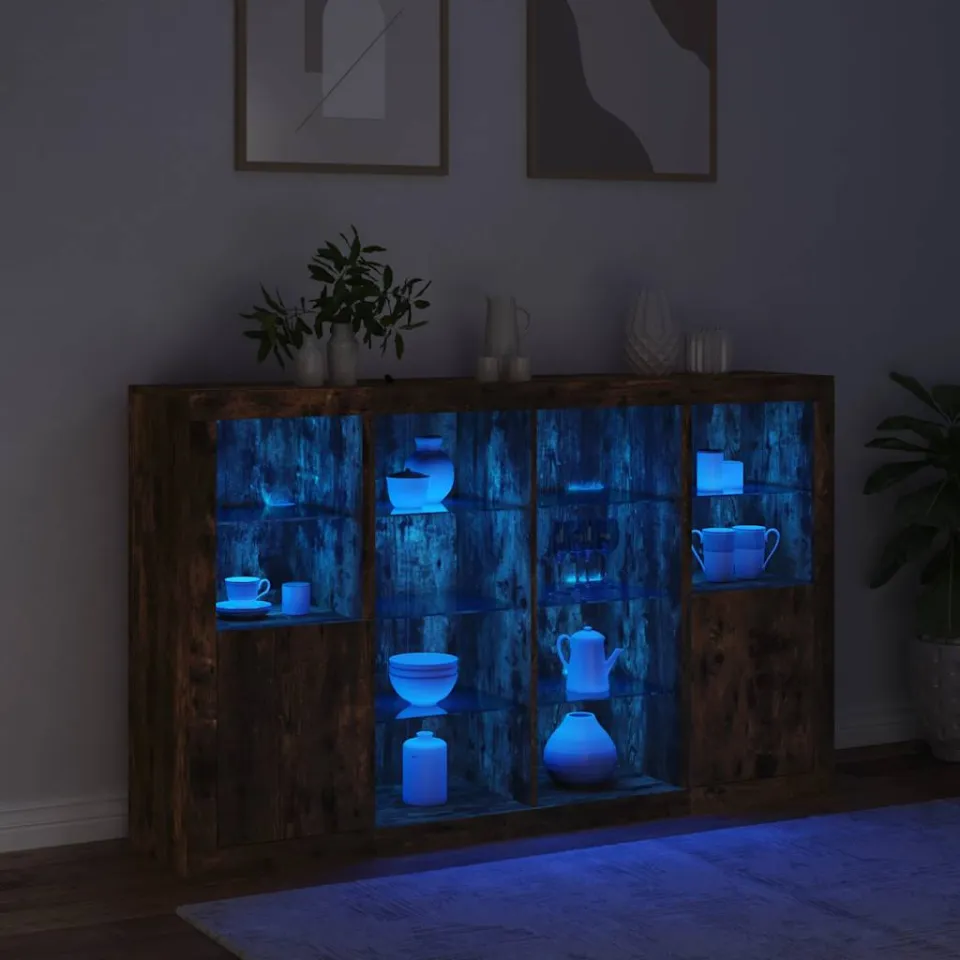 vidaXL Dressoirs met LED-verlichting 3 st bewerkt hout gerookt eiken, foto 2