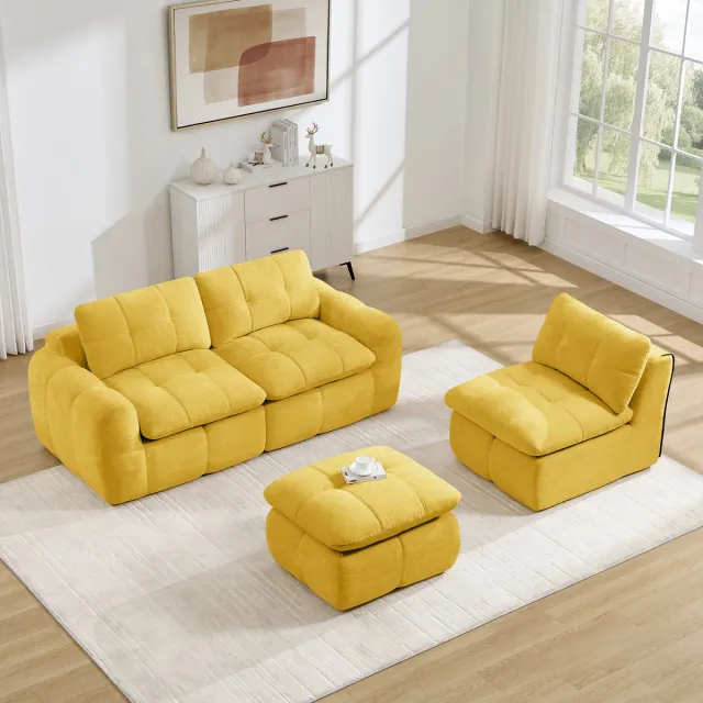 MODENUIT Hoekbank 264 x 160 cm - L-Vormige Modulaire 3-Zits Met Voetenbank - Woonkamer - Chenille Geel