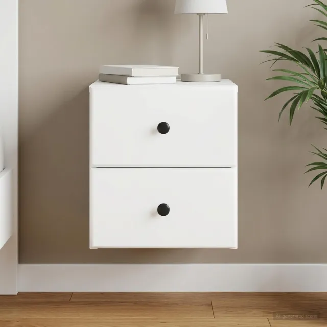 vidaXL Wandbeugel Bedkast met lade Wit 34,5 x 33 x 40 cm Bewerkt hout, foto 2