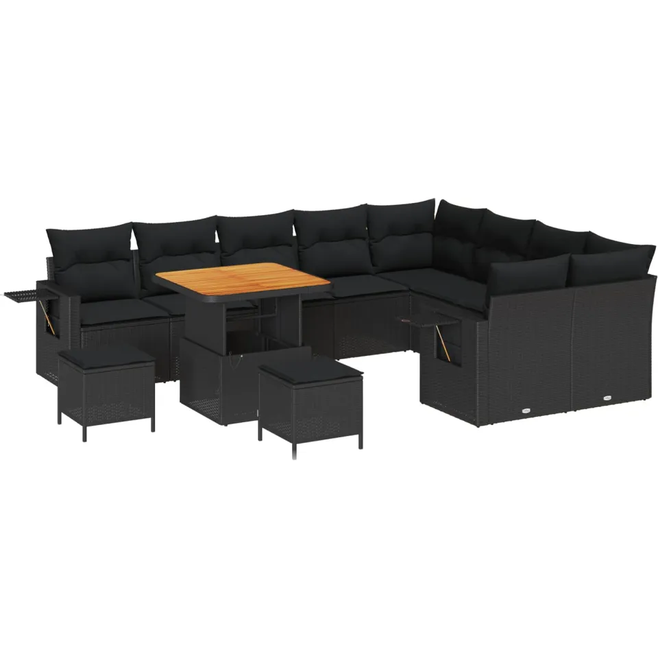 vidaXL Tuinbankenset 12 st Zwart poly rattan