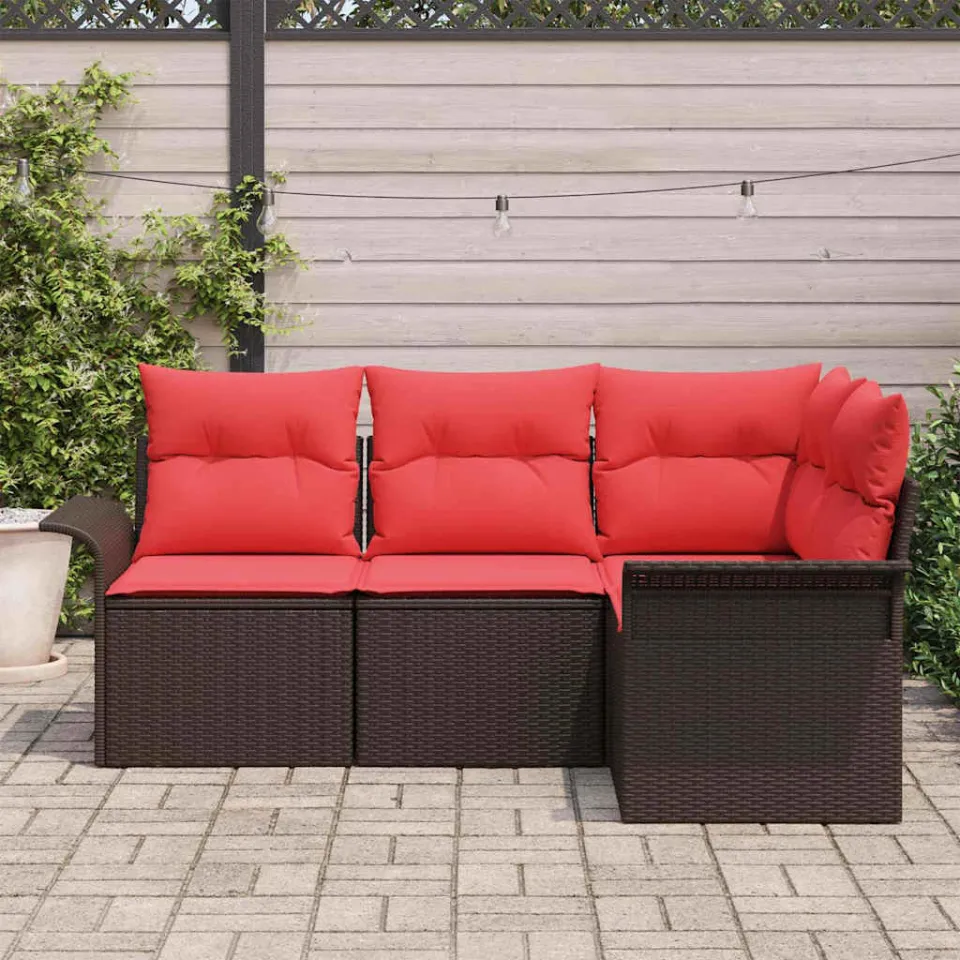 vidaXL Tuin Sofa Set met kussen Bruin poly rattan, foto 3