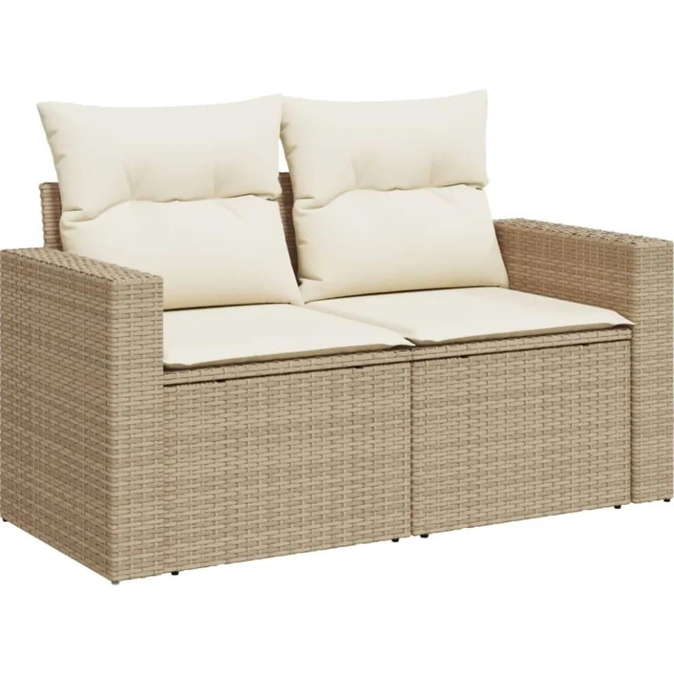 vidaXL 11-delige Tuinset met kussens poly rattan beige