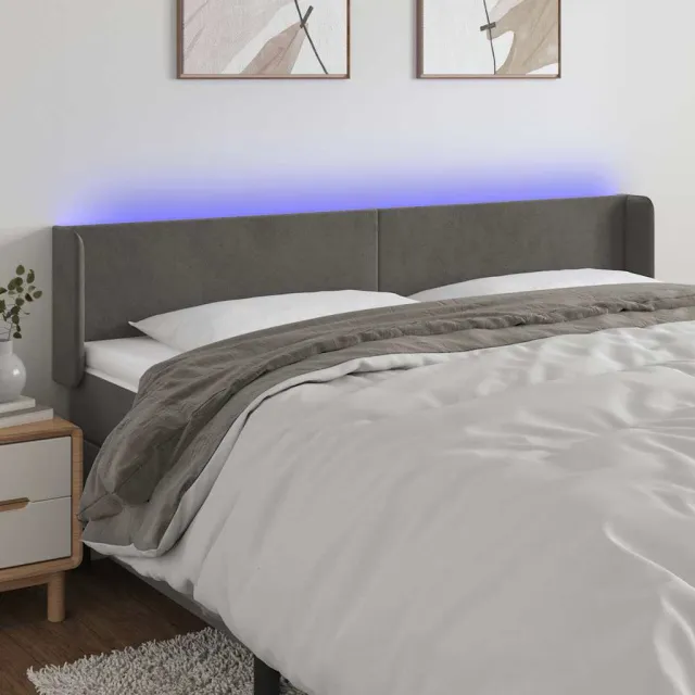 vidaXL Hoofdbord LED 203x16x78/88 cm fluweel donkergrijs grijs
