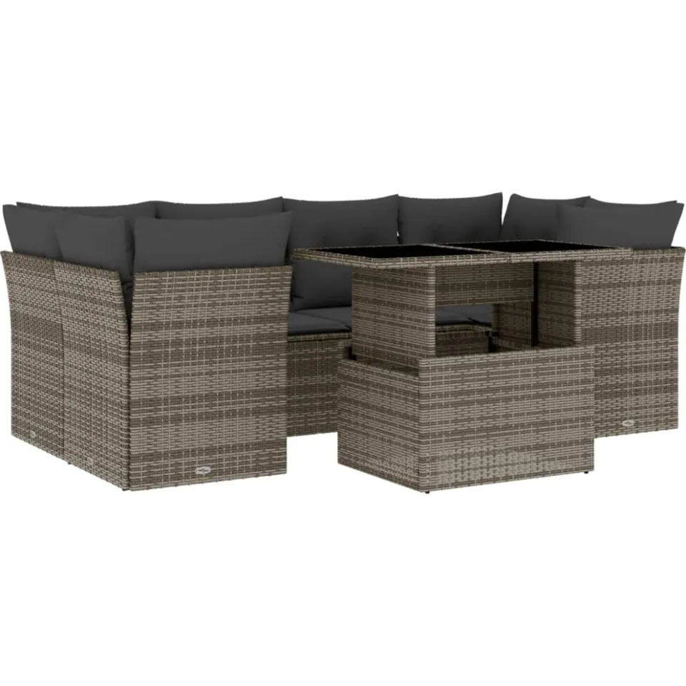 vidaXL 7-delige Loungeset met kussens poly rattan grijs, foto 3