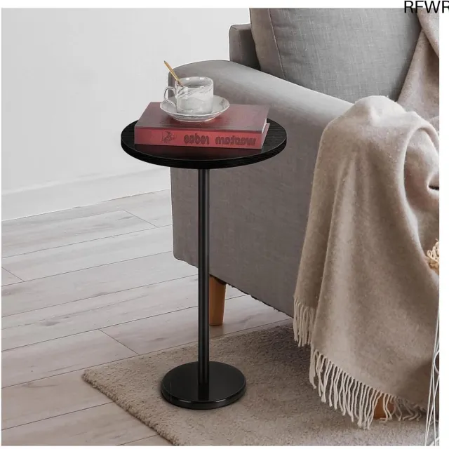 RFWR Kleine zwarte ronde salontafel met marmeren sokkel - bijzettafel voor woonkamer en slaapkamer - 32 cm