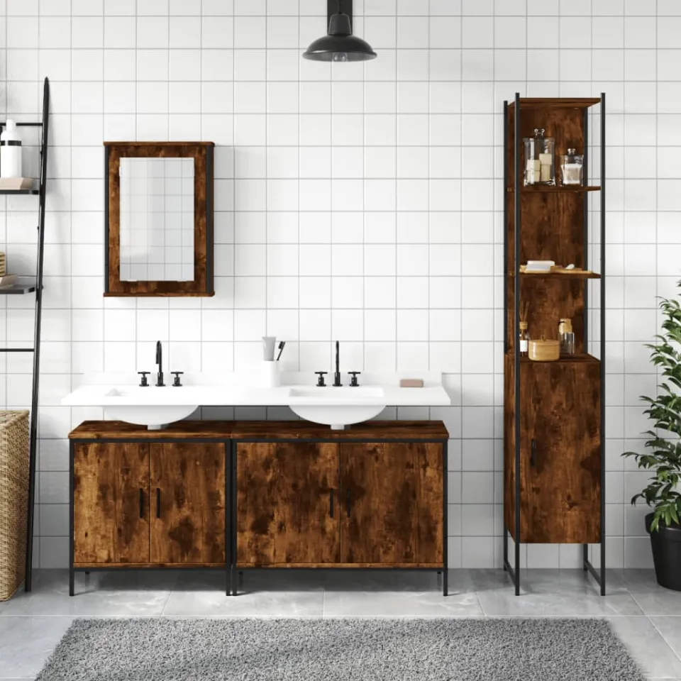 vidaXL 4-delige Badkamermeubelset bewerkt hout gerookt eikenkleurig, foto 3