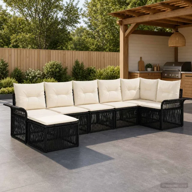 vidaXL Tuinbankenset 7 st 7-zits Zwart poly rattan, foto 2