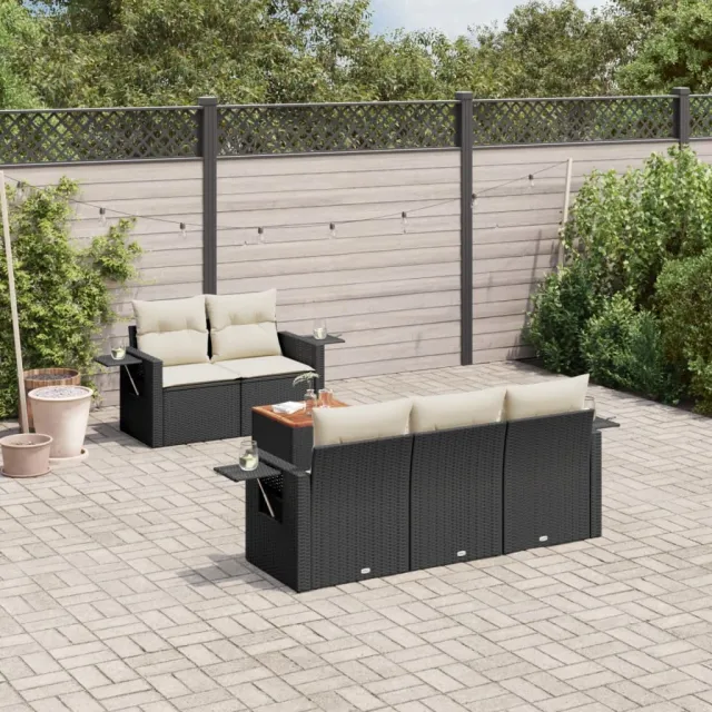 vidaXL 6-delige Loungeset met kussens poly rattan zwart, foto 2