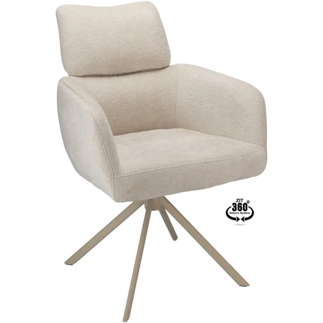 Icon Living Armstoel Lina Stof Stella Linen Leg Creme 360° Return-system Wit
