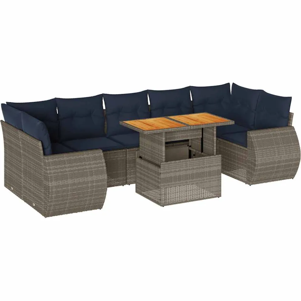 vidaXL 8-delige Loungeset met kussens poly rattan grijs, foto 3