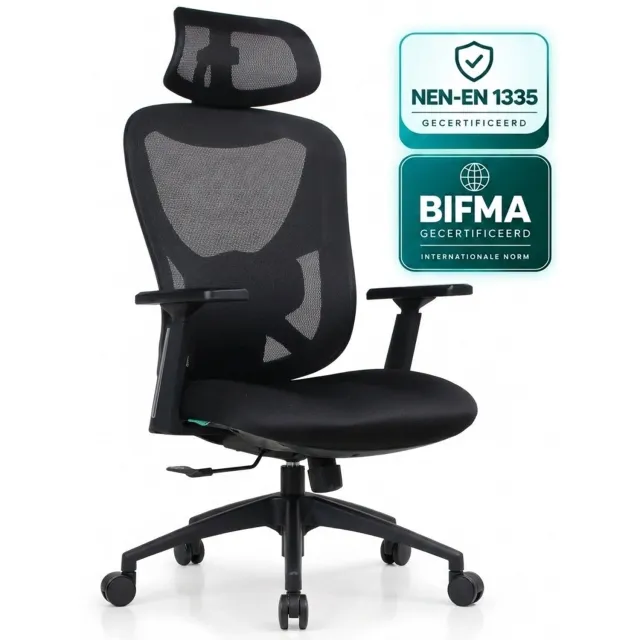 OfficeSense OS90 Ergonomische Bureaustoel 3D Hoofdsteun & Armleuningen - Bureaustoelen voor Volwassenen Zwart