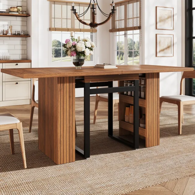 Wishdor Uitschuifbare eettafel - Opbergvak en stabiel ontwerp - MDF en metaal - Modern - Keuken eetkamer thuiswerkplek - Donkerbruin - 200 x 80 x 78 cm Dark Brown