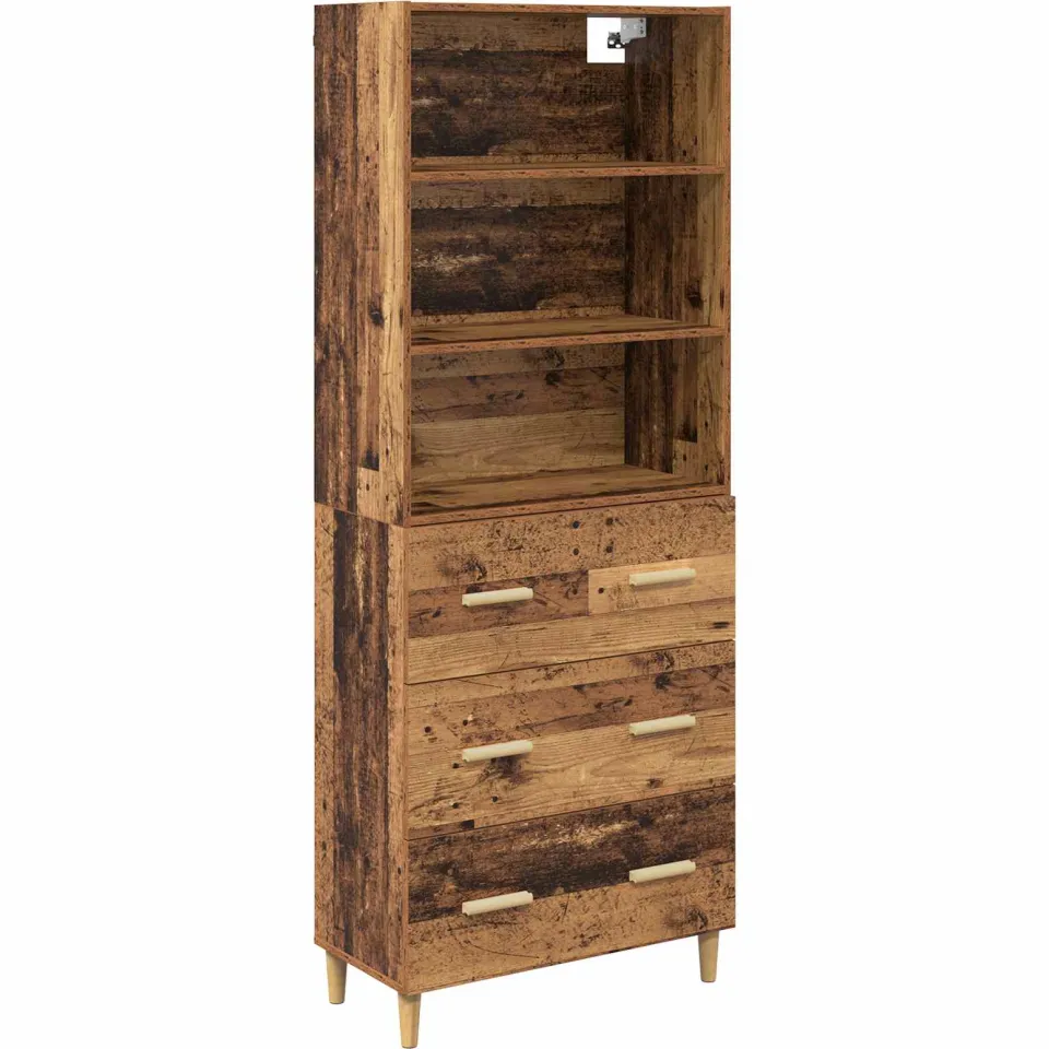 vidaXL Hoge kast Oud Hout 69,5 x 32,5 x 180 cm Bewerkt hout bruin, foto 3