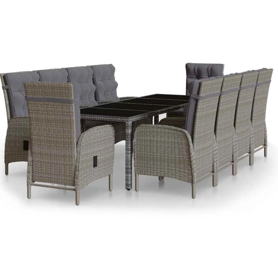 vidaXL 11-delige Tuinset poly rattan grijs, foto 3