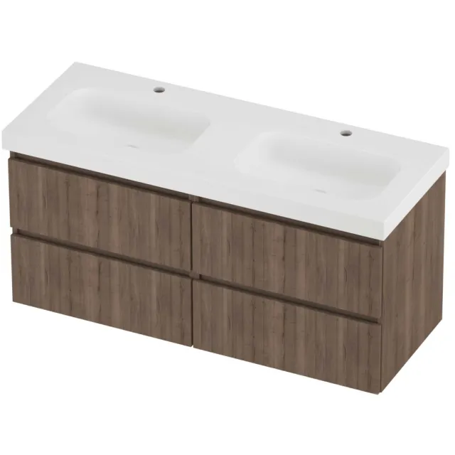 Proline Haga Badmeubelset Polystone Mezza 4 Laden 120x46x58 cm Mat White Terra Oak Eiken