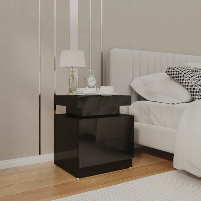 vidaXL Nachtkastje 45x35x52 cm bewerkt hout hoogglans zwart, foto 2