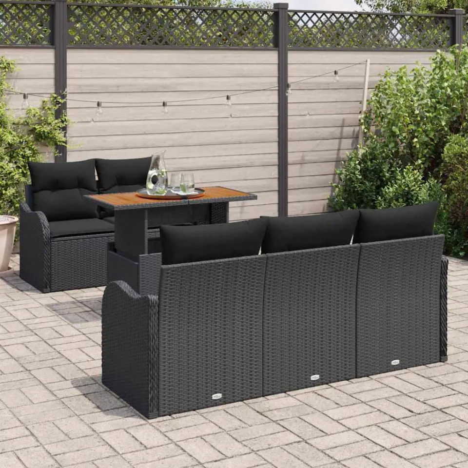 vidaXL Tuin Sofa Set 6 st Zwart Poly riet, foto 3
