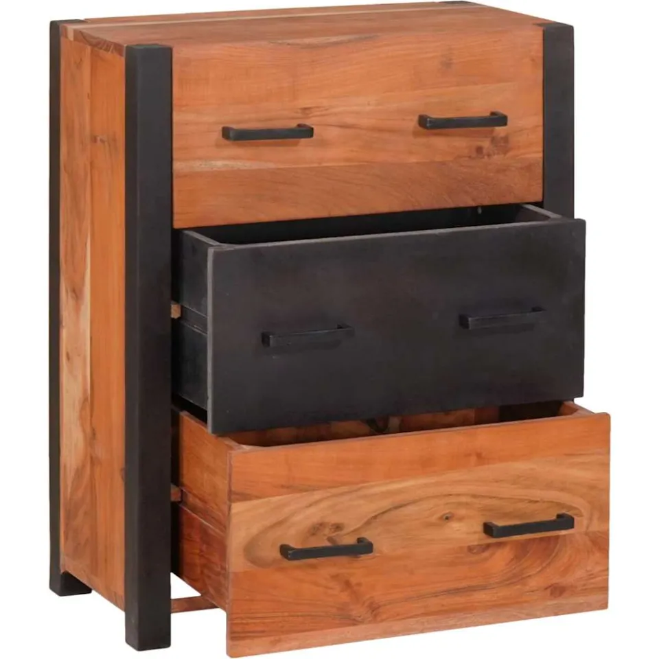 vidaXL Dressoir 3 st Bruin 110 x 30 x 75 cm Massief Acaciahout, foto 3