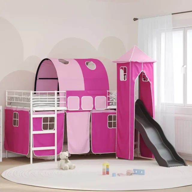 vidaXL Stapelbed voor kinderen Wit en Roze 80 x 200 cm Metaal