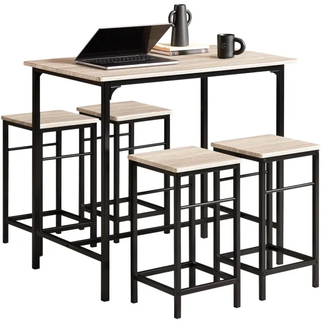 GranMaison Bartafel keuken - Bartafel Set - Barkruk - Barstoel - keukenstoel - Voetsteun - Zwart