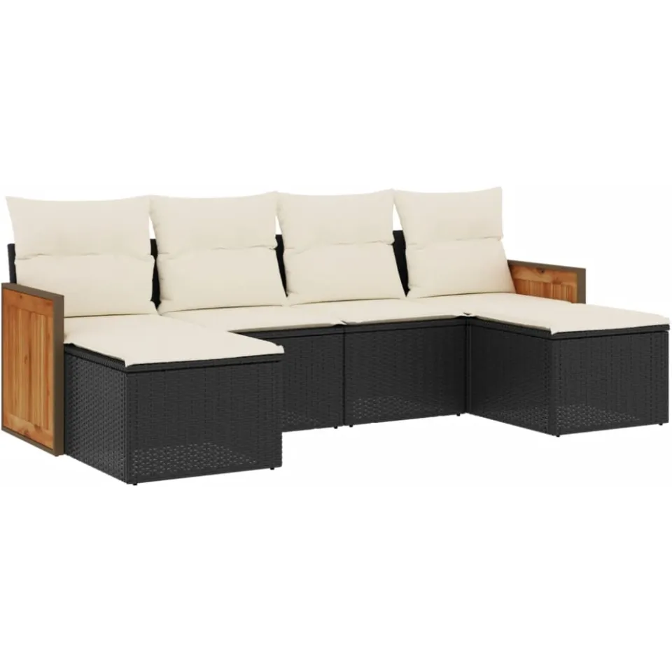 vidaXL 6-delige Loungeset met kussens poly rattan zwart, foto 3
