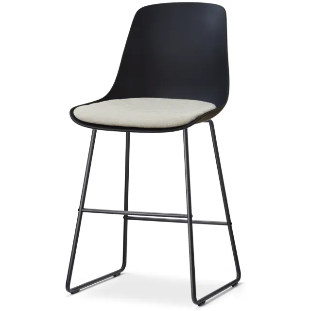 Nolon Nino-Liv barkruk zwart met naturelbeige zitkussen - zwart onderstel - 65 cm