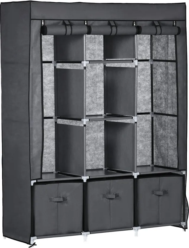GranMaison Kledingkast - Kledingkasten Slaapkamer - Garderobekast - 125 x 43 x 162,5 cm - Opvouwbaar - Stof met Metaal - Donkergrijs
