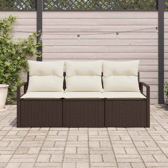 vidaXL Tuinbankenset 3 st Bruin en wit poly rattan, foto 3