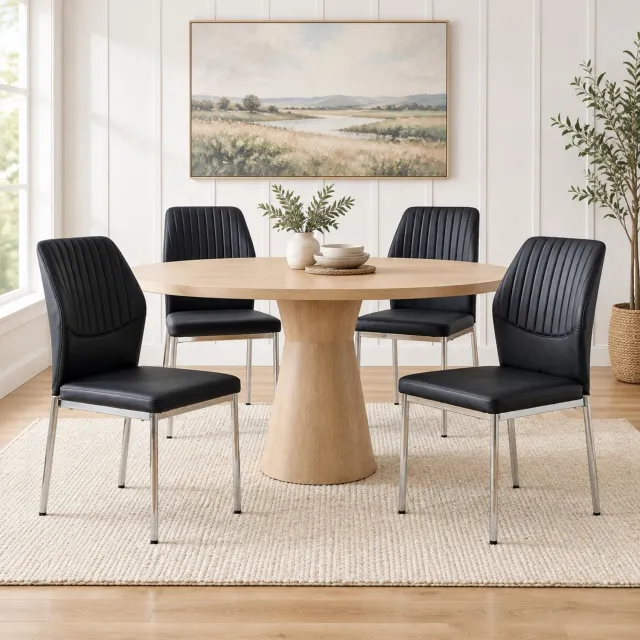 CHICFURN Eetkamerstoel - Set van 4 - Metalen poten - Zwart en zilver