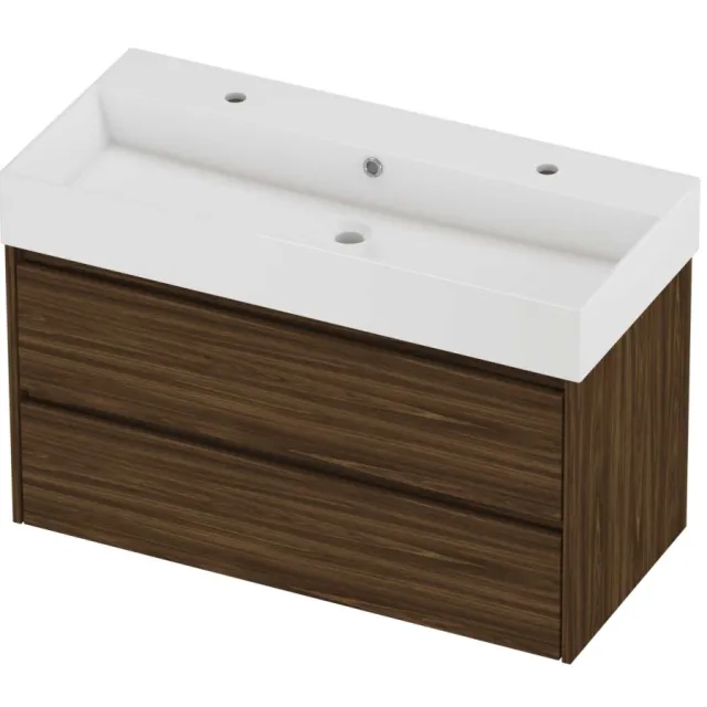 Proline Zara Badmeubelset Porselein Loft 2 Kraangaten 100x46x65 cm Glans Wit Cabana Oak Eiken