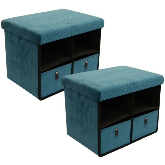 HOME DECO FACTORY Poef/hocker storage - 2x - opvouwbaar - stof - opbergbox - groen - polyester/mdf - 38 x 50 cm Emerald groen