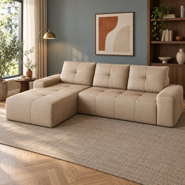 REDOM Hoekbank 262 x 172 cm - L-vormig, 3-zits en stof - Khaki