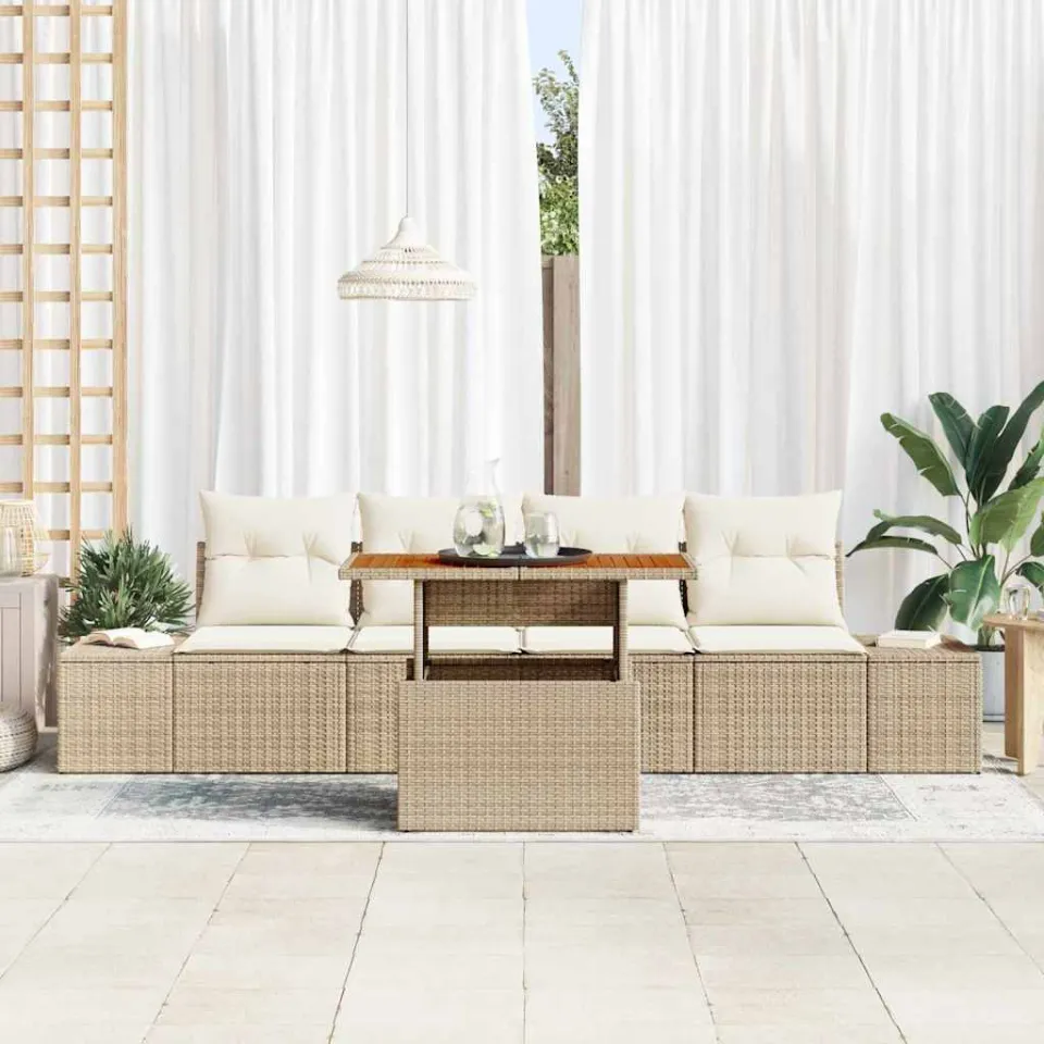 vidaXL Tuin Sofa Set 5 st Beige Poly riet, foto 3