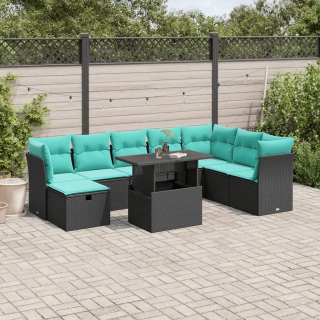 vidaXL 9-delige tuinbankset met kussens van zwart polyrotan, foto 2