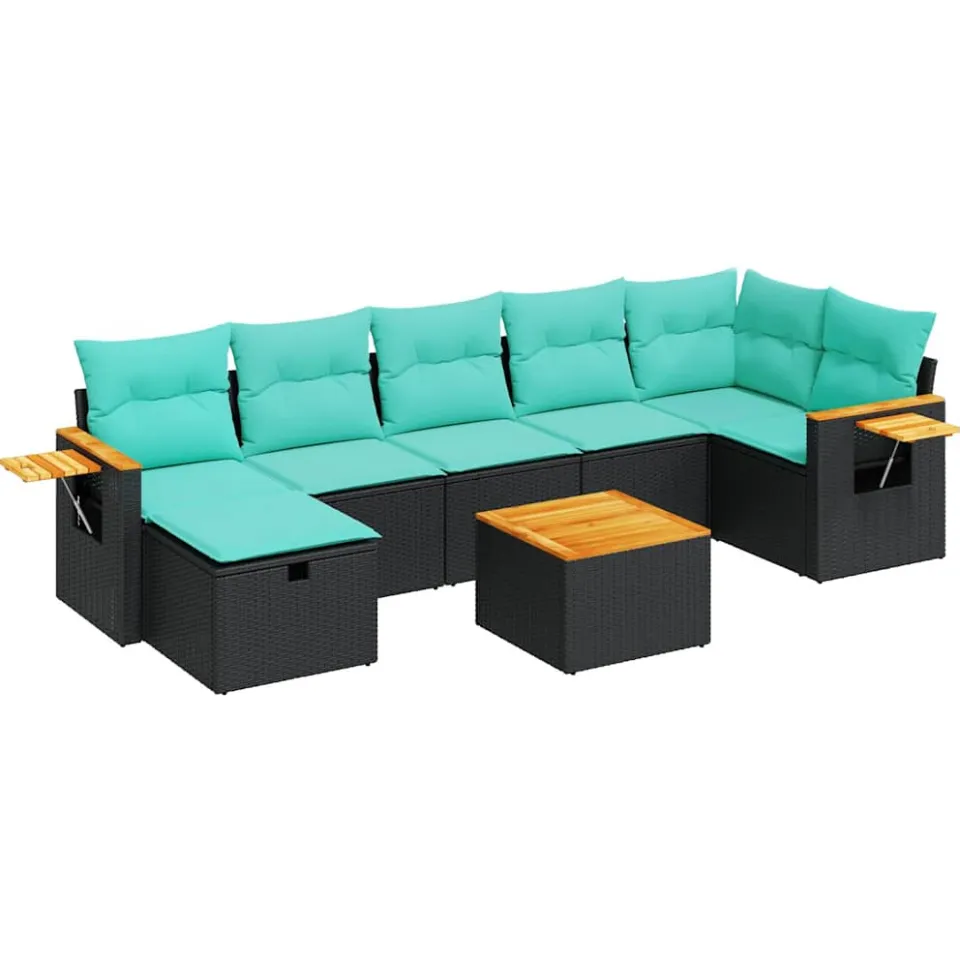 vidaXL 8-delige Loungeset met kussens poly rattan zwart, foto 3