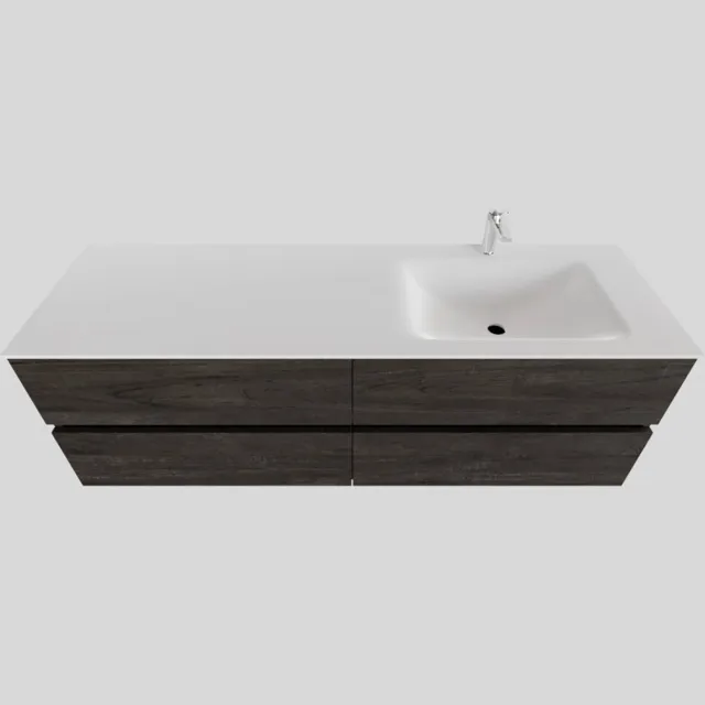 Boss & Wessing Badkamermeubel Solid Surface BWS Oslo 200x46 cm Wood Dark Brown Wasbak Rechts (1 kraangat, 4 lades)