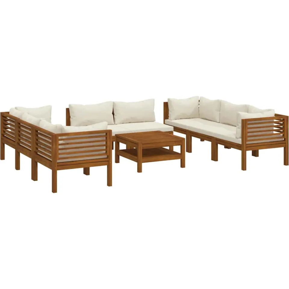 vidaXL 9-delige Loungeset met crèmekleurige kussens massief acaciahout
