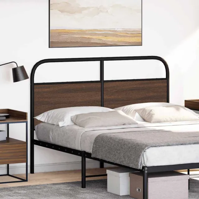 vidaXL Vervangend hoofdbord 120 cm bewerkt hout en staal bruin eikenkleurig
