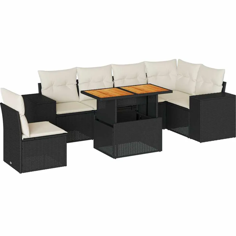 vidaXL 7-delige Loungeset met kussens poly rattan zwart, foto 3