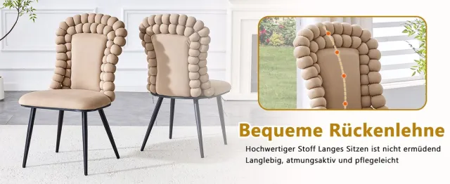 COVREO Eetkamerstoel 47x51x95 cm camel velvet, set van 2, metalen poten