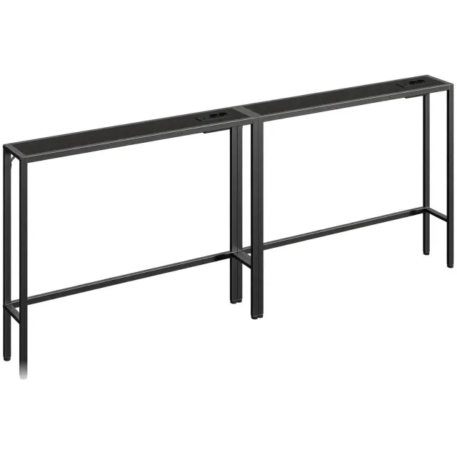 J.T.R Consoletafel Set van 2 - 100 cm per tafel - Haltafel met Stopcontact & USB-Poorten - Entreetafel / Sidetable voor Hal & Woonkamer - Zwart.