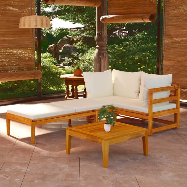 vidaXL 3-delige Loungeset met crèmewitte kussens acaciahout, foto 2