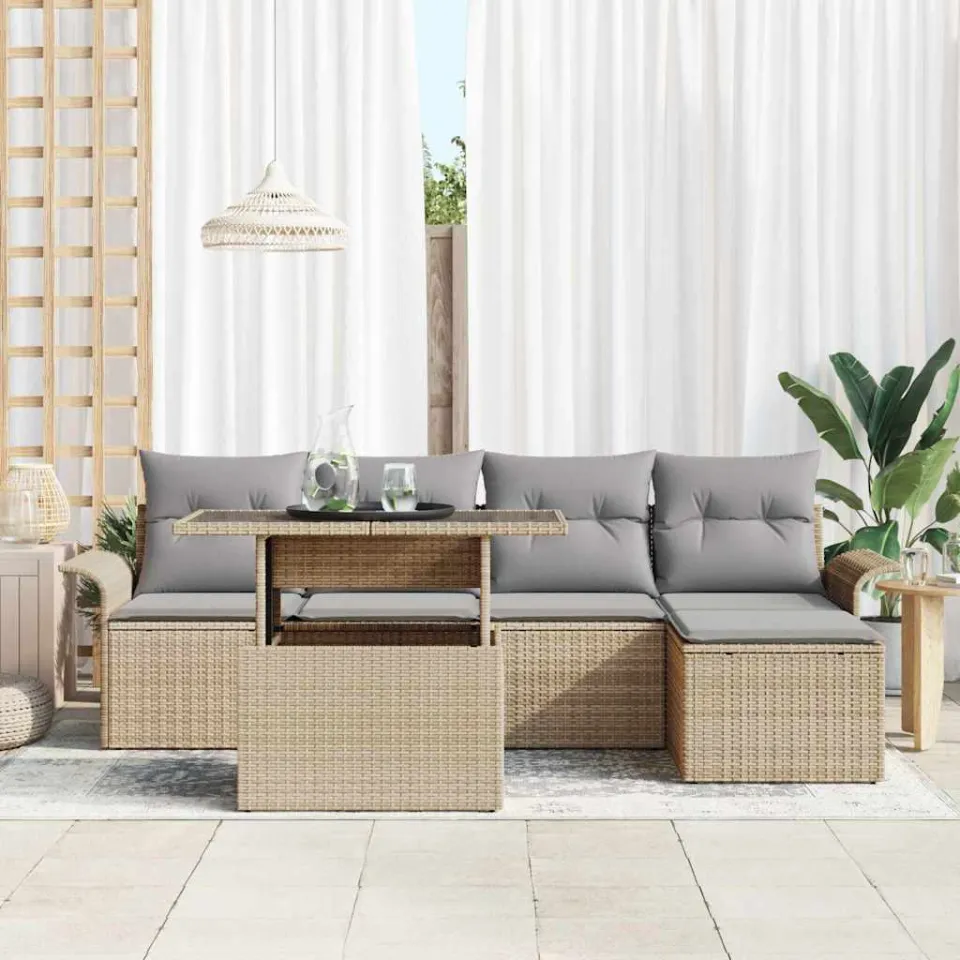 vidaXL Tuin Sofa Set 6 st Beige poly rattan, foto 3